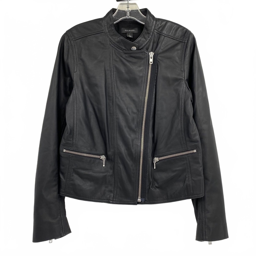 Halogen Black Leather Jacket | Leather & Polyester, Size L